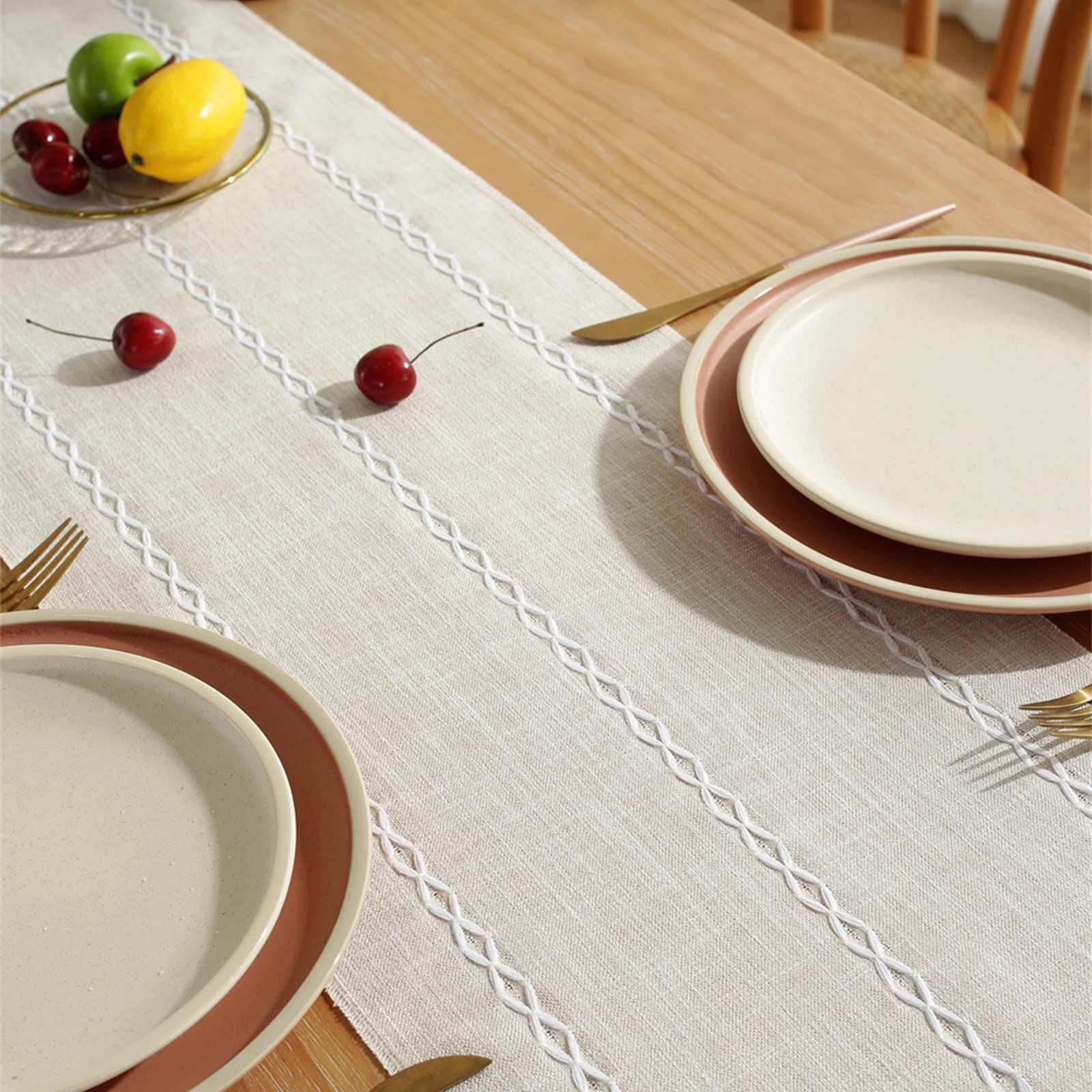 Braided Striped Table Runner Farmhouse Cotton Linen Table Runner With Tassels For Parties Christmas Kitchen Dinner Birthday Tabl